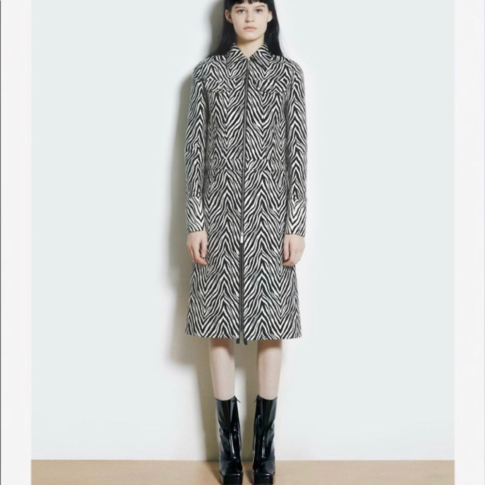 Helmut Lang zip front motley trench in zebra print